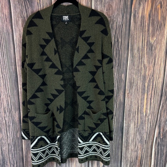 Frye Sweaters - Frye Olive and Black Patterned Cardigan